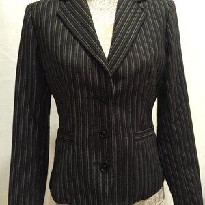 CAbi #364 Work Black Pin Striped Leopard Print Lined Joey Blazer Jacket Size 6